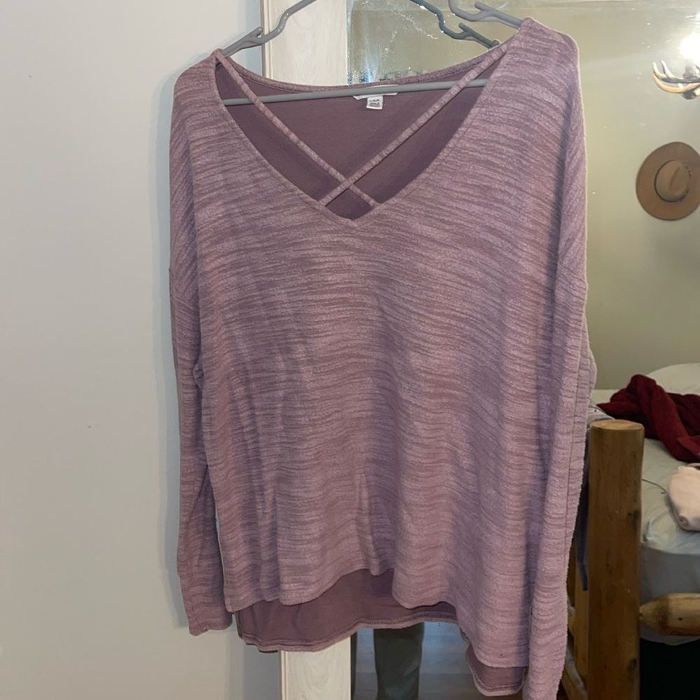 Fleece long sleeve criss cross v neck